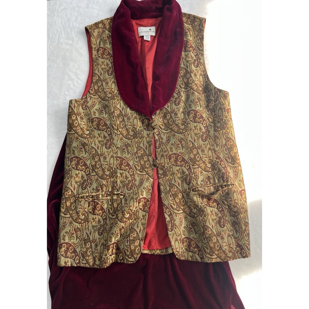 Vtg Liz Clairborne Paisley Tapestry Velvet Collar Size 12 & Impressions Skirt